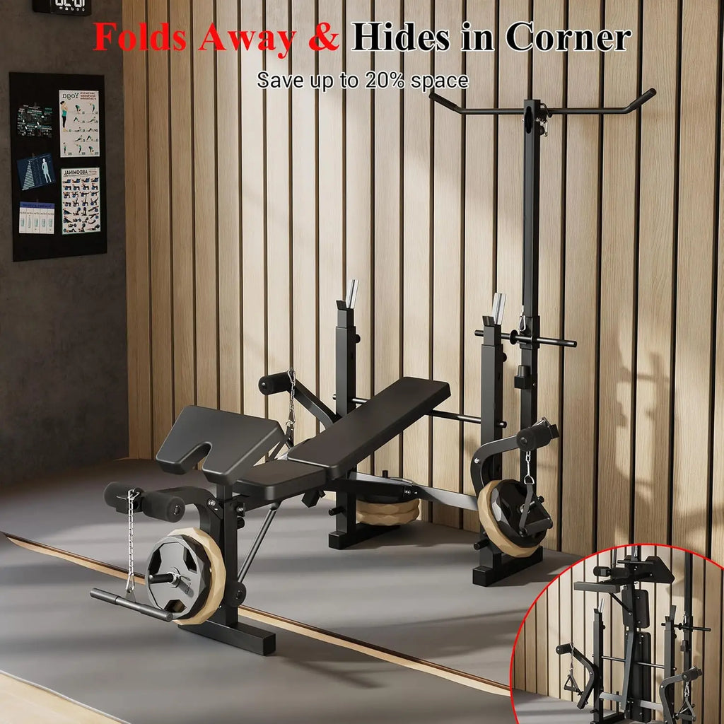Weight Bench, Foldable Bench Press Set with Leg Extension, Adjustable Workout Bench  for Training Home Gym