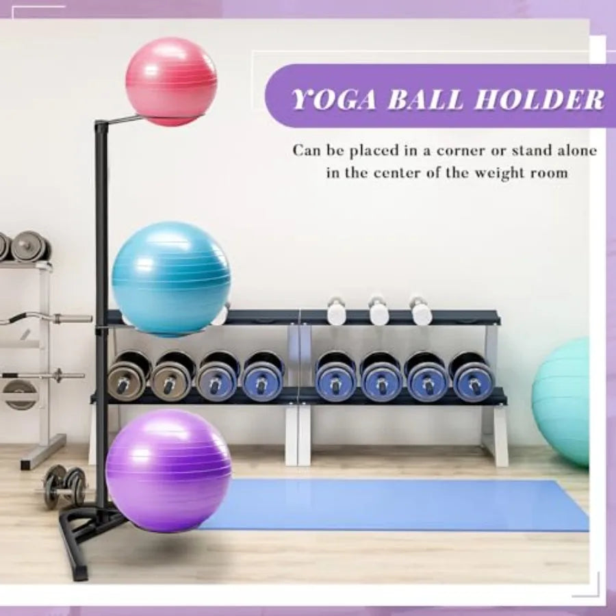 Vertical Yoga Ball Holder with Tubular Steel Frame for Home or Commercial Gym Studios - Holds 3 Stability Balls in Black Durabl