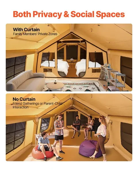 Luxury 4 Season 8-12 Person Inflatable Tent, Easy Setup Blow Up Camping Tent with Hand Pump for Outdoor Travel