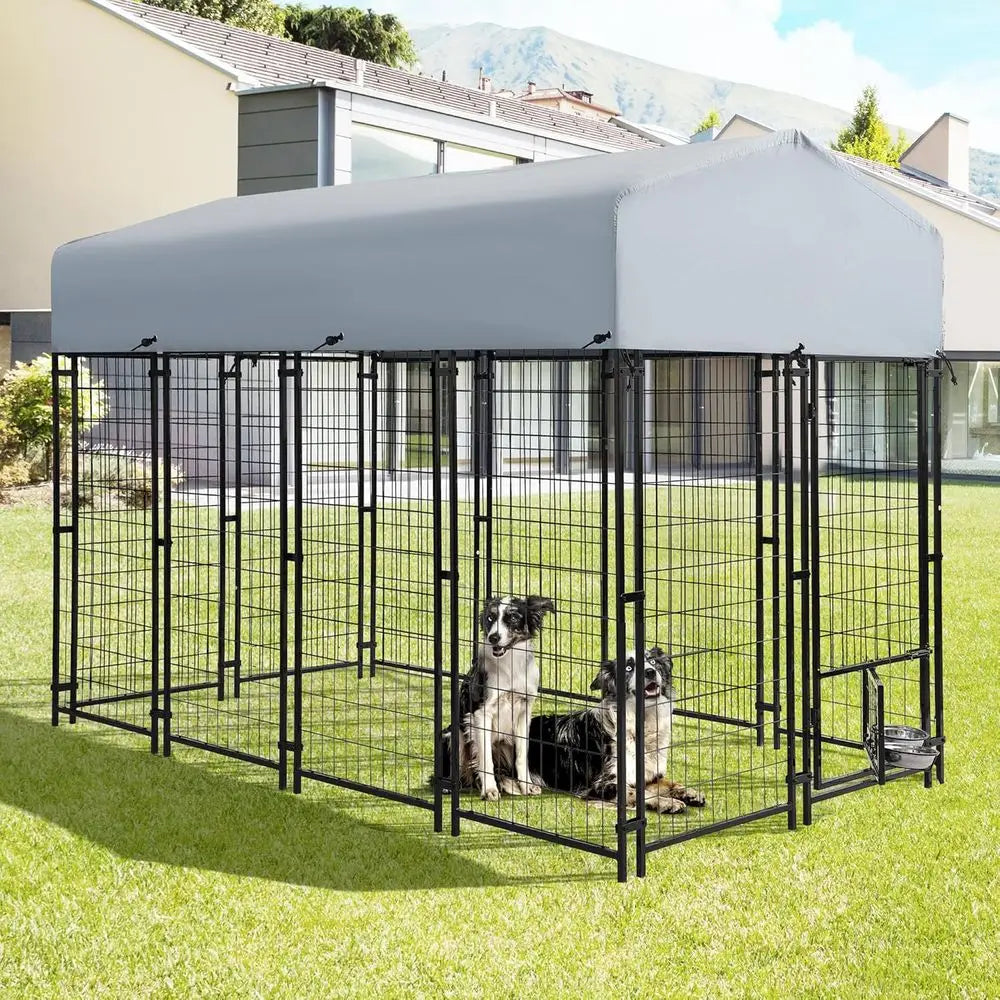 Sturdy Large Dog Playpen - 8x4x6 ft Steel Enclosure with UV-Protected Cover for Pets in Outdoor Spaces