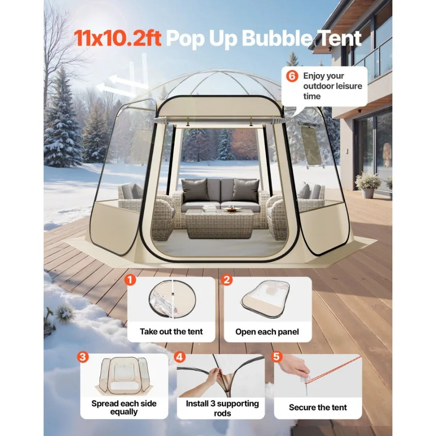 Pop up Bubble Tent 11 x 10.2 ft Waterproof UV Resistant Clear Camping Tent Shelter Outdoor Garden Dome Igloo Tent with Windows