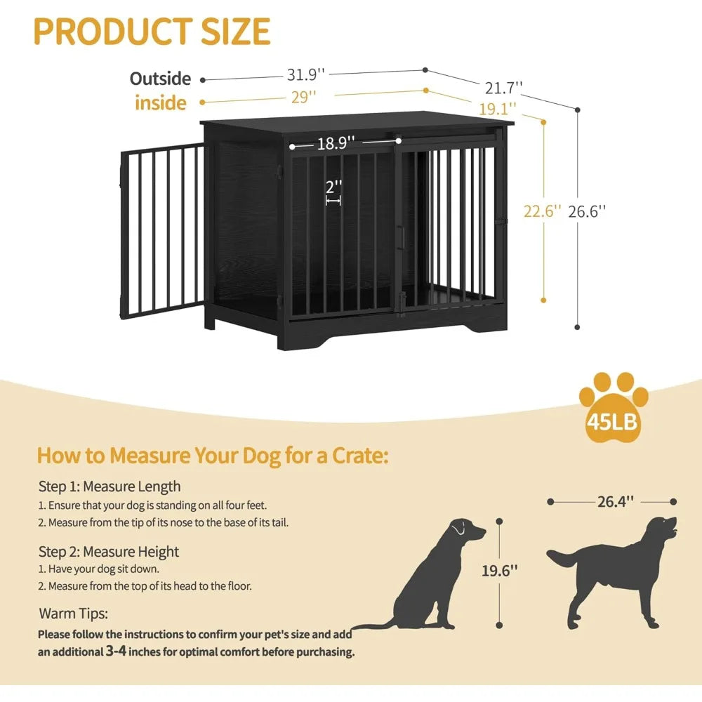 Dog Crate Furniture with Barn Door, Heavy Duty Dog Kennel Indoor with 2 Doors, Wooden Pet Cage End Table for Small Medium