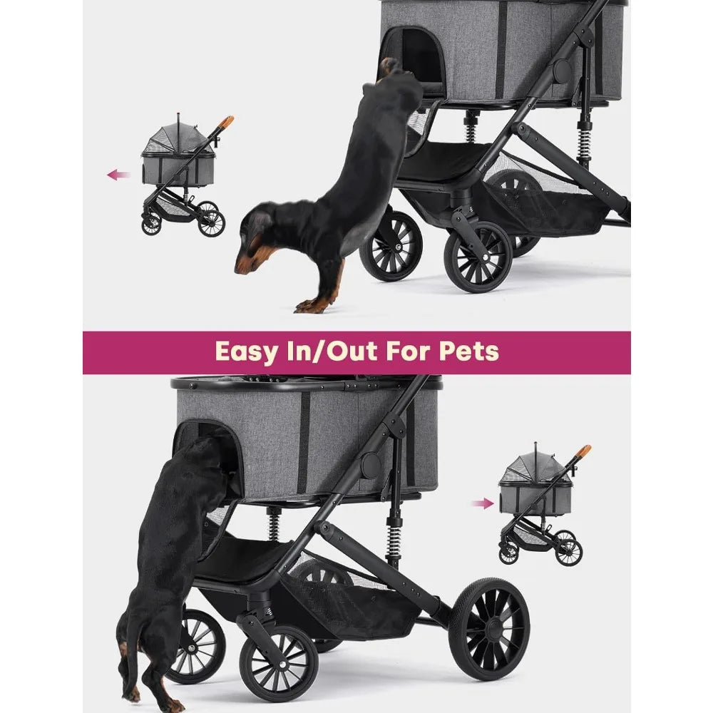 Stroller for Small/Medium Dogs Up to 60lbs, 4 Wheels Folding Pet Stroller with Detachable Carrier, Pet Travel Carrier for Pu