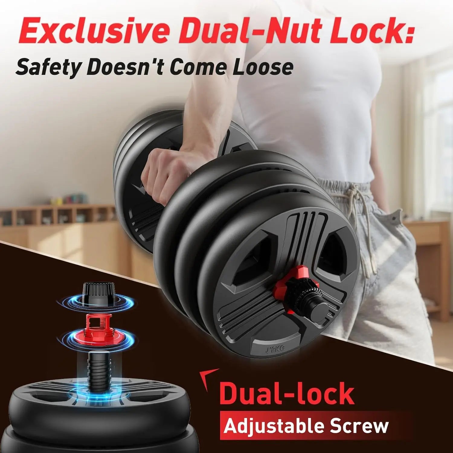 Adjustable dumbbell set,70lbs Free Weights set with upgraded nut, 5 in 1 Weight Set Used as Kettlebells, Barbell, Push up Stand