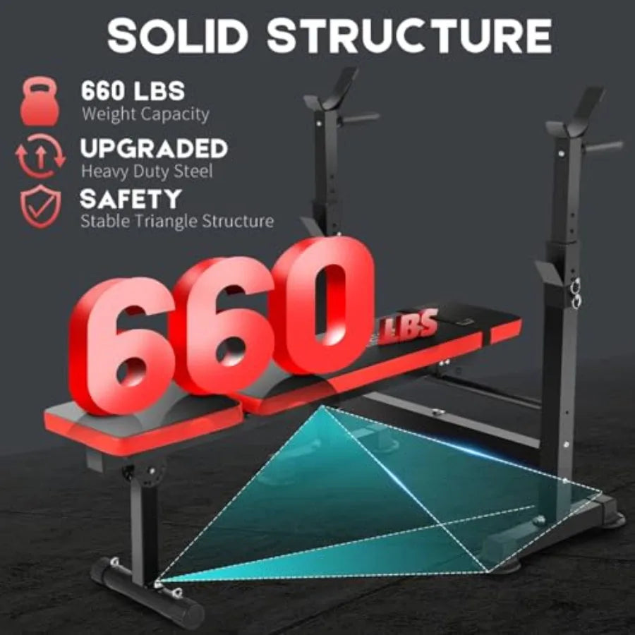 660lbs 6 in 1 Weight Bench Set with Squat Rack Workout Bench with Leg Extension Preacher Curl Rack Multi-Function Bench Press S