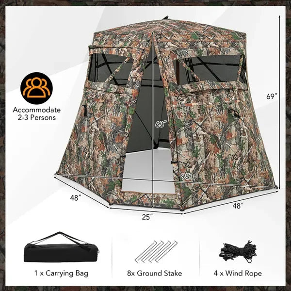 Portable 360° Transparent Hunting Blind One Way See Through Camo Hunting Tent for Deer Turkey Outdoor Shelter