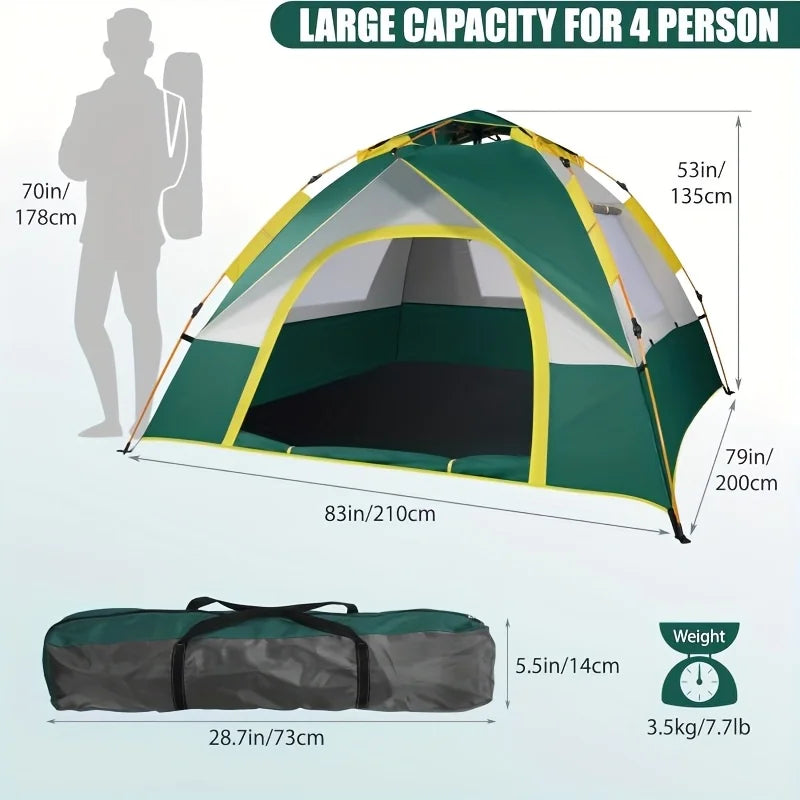 2-6-Person Automatic Pop-Up Tent with UV Protection, High Quality & Mosquito-Proof Mesh - Fully High Quality Tent Fly, Zipper