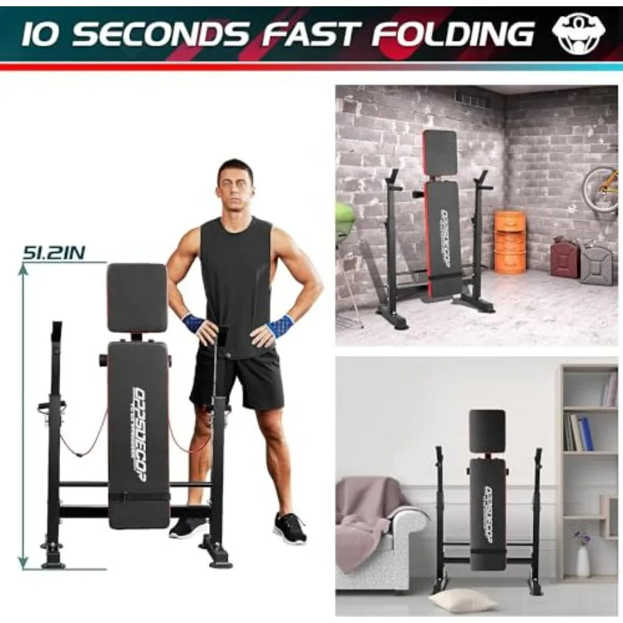 660lbs 6 in 1 Weight Bench Set with Squat Rack Workout Bench with Leg Extension Preacher Curl Rack Multi-Function Bench Press S