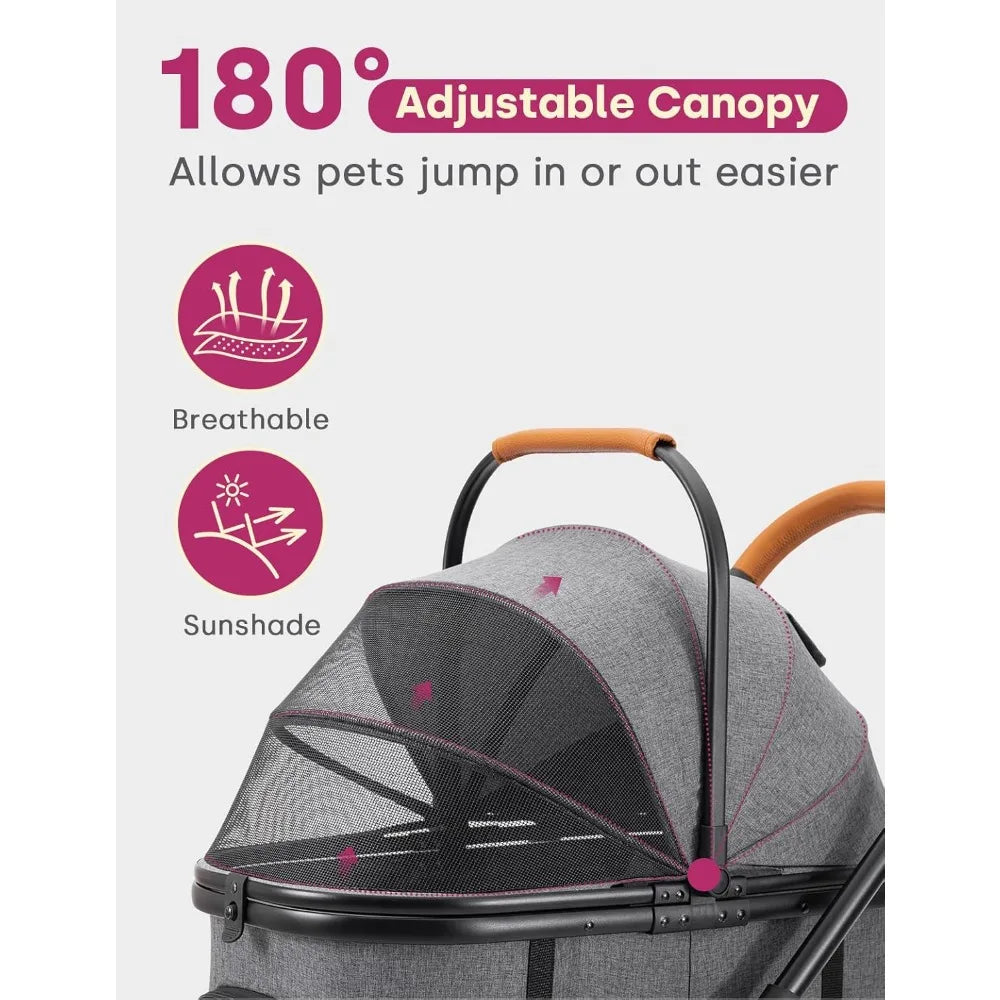 Stroller for Small/Medium Dogs Up to 60lbs, 4 Wheels Folding Pet Stroller with Detachable Carrier, Pet Travel Carrier for Pu