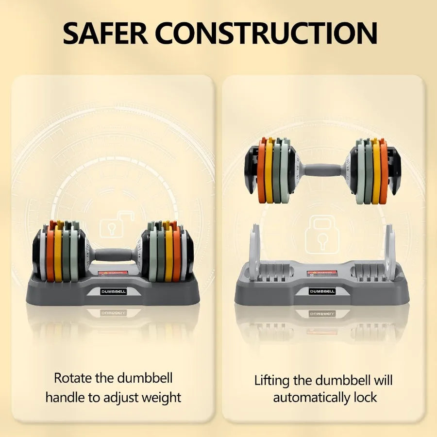 25 55 LBS Adjustable Dumbbell Set with AntiSlip FastAdjust Turning Handle for Home Gym Workouts Ideal for Men and Women Compact