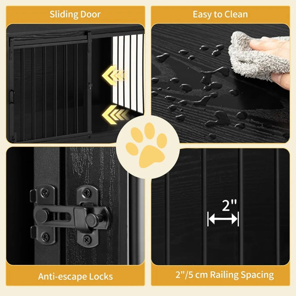 Dog Crate Furniture with Barn Door, Heavy Duty Dog Kennel Indoor with 2 Doors, Wooden Pet Cage End Table for Small Medium