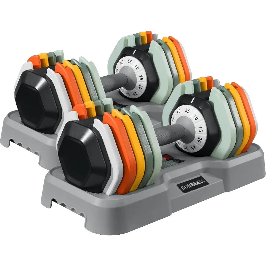 25 55 LBS Adjustable Dumbbell Set with AntiSlip FastAdjust Turning Handle for Home Gym Workouts Ideal for Men and Women Compact