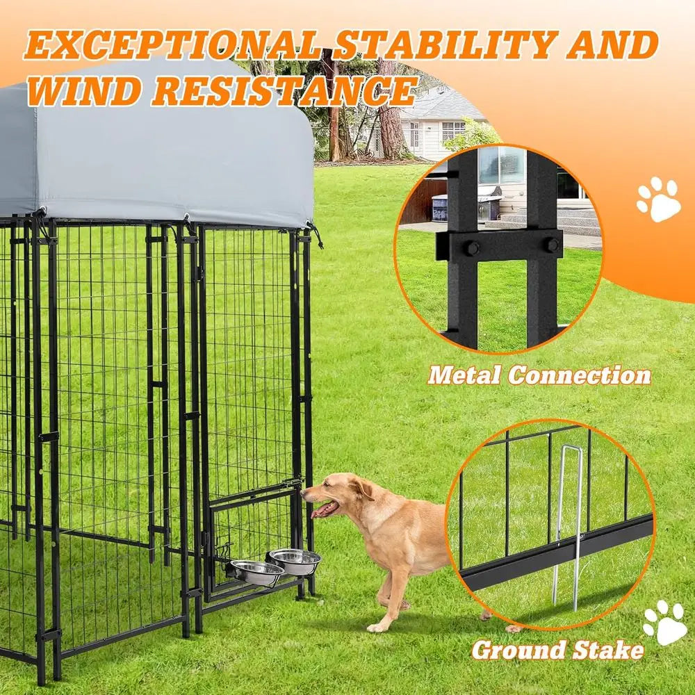 Sturdy Large Dog Playpen - 8x4x6 ft Steel Enclosure with UV-Protected Cover for Pets in Outdoor Spaces