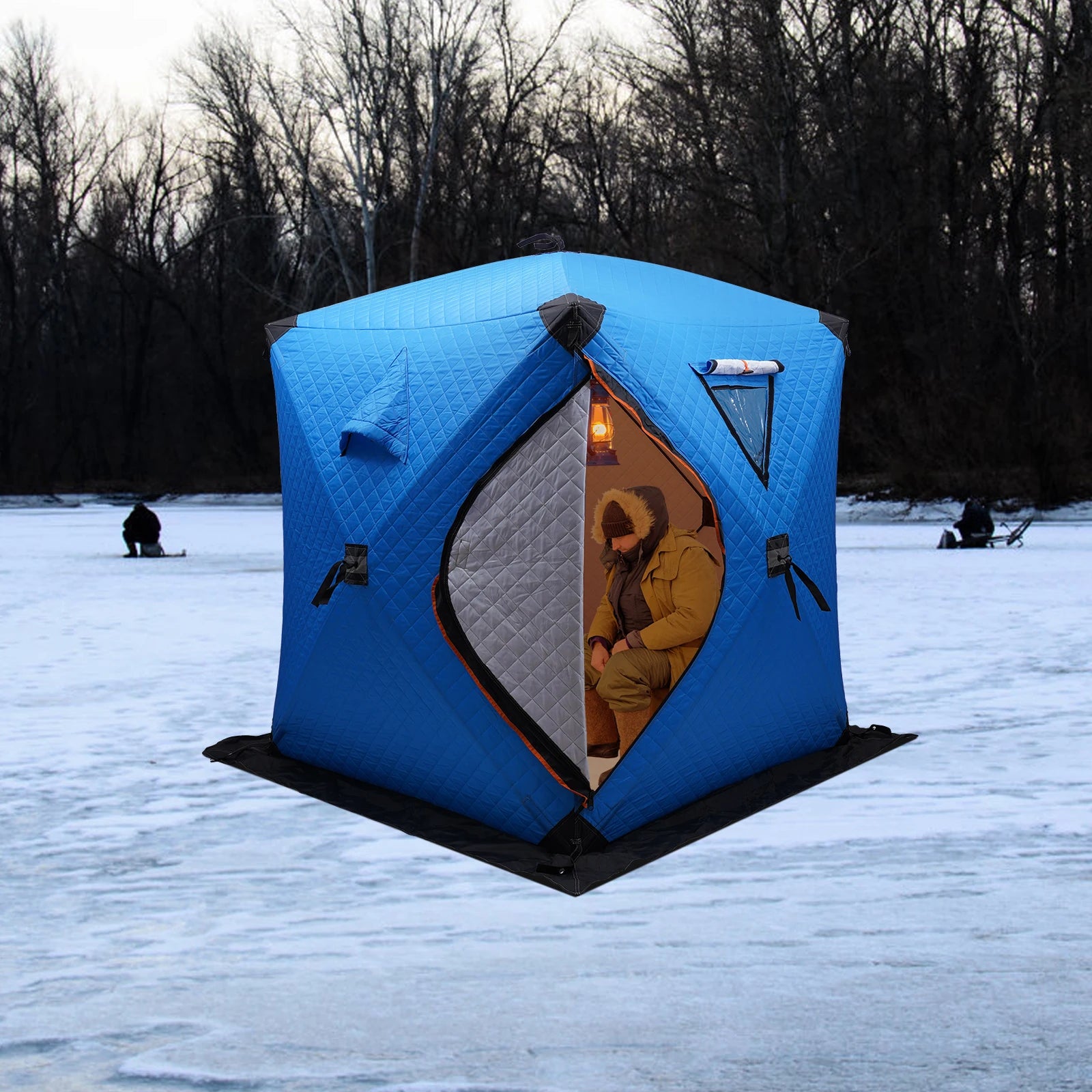Ice Fishing Insulated Tent, 1-2 Person Shelter, Portable Thermal Tent with Built-In Storage, Warm & Windproof Camping Tent