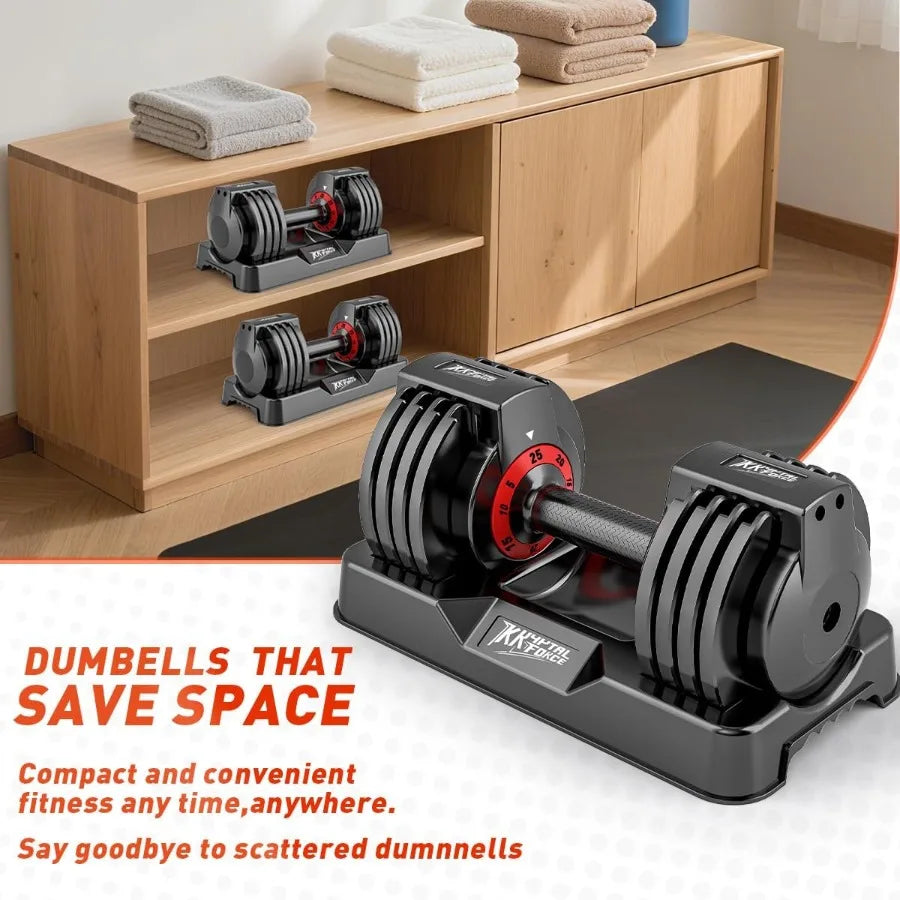 25 55lbs Adjustable Dumbbells Set of 2 for Home Gym: 5in1 or 10in1 Adjustable Weights with AntiSlip Texture Handle Compact Desi