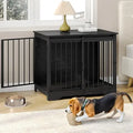 Dog Crate Furniture with Barn Door, Heavy Duty Dog Kennel Indoor with 2 Doors, Wooden Pet Cage End Table for Small Medium