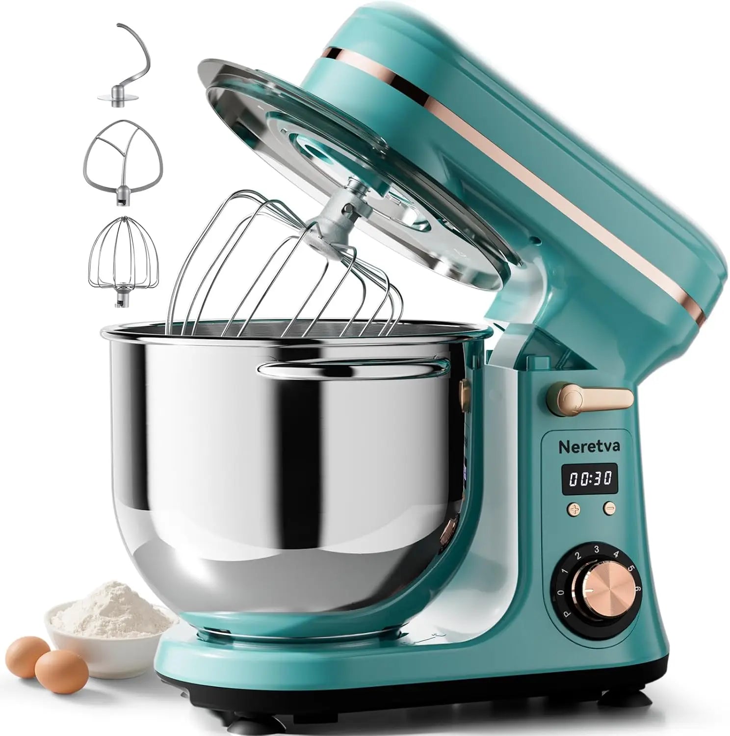 6.34QT 400W Electric Stand Mixer with LED Display, 6 Speeds, Stainless Steel Bowl & Attachments for Large Capacity Kitchen Use