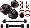 5-in-1 Adjustable Dumbbell Set Converts to Barbell & Kettlebell, 10-90lbs Weight for Home Gym Strength Training