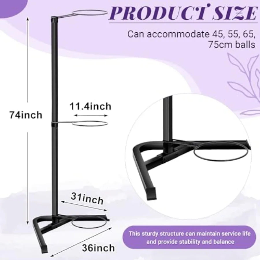 Vertical Yoga Ball Holder with Tubular Steel Frame for Home or Commercial Gym Studios - Holds 3 Stability Balls in Black Durabl