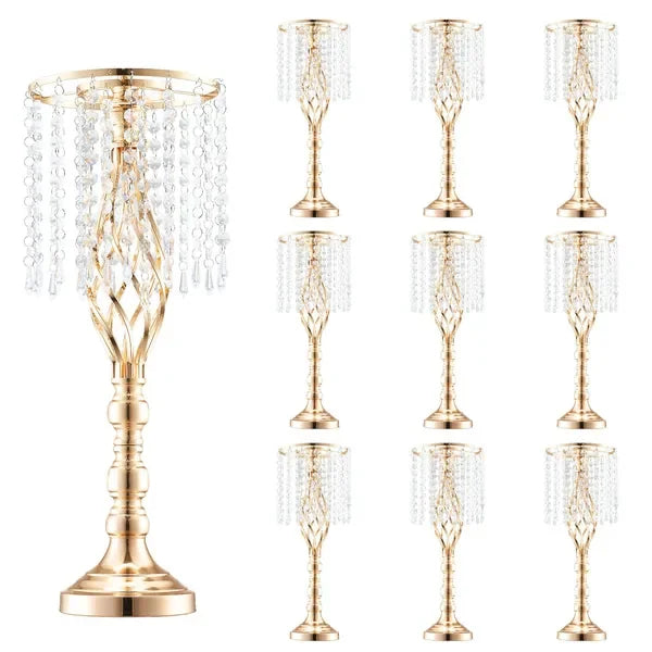 10PCS 55cm/21.65' Tall Crystal Wedding Flower Stand Vase for Party Decor