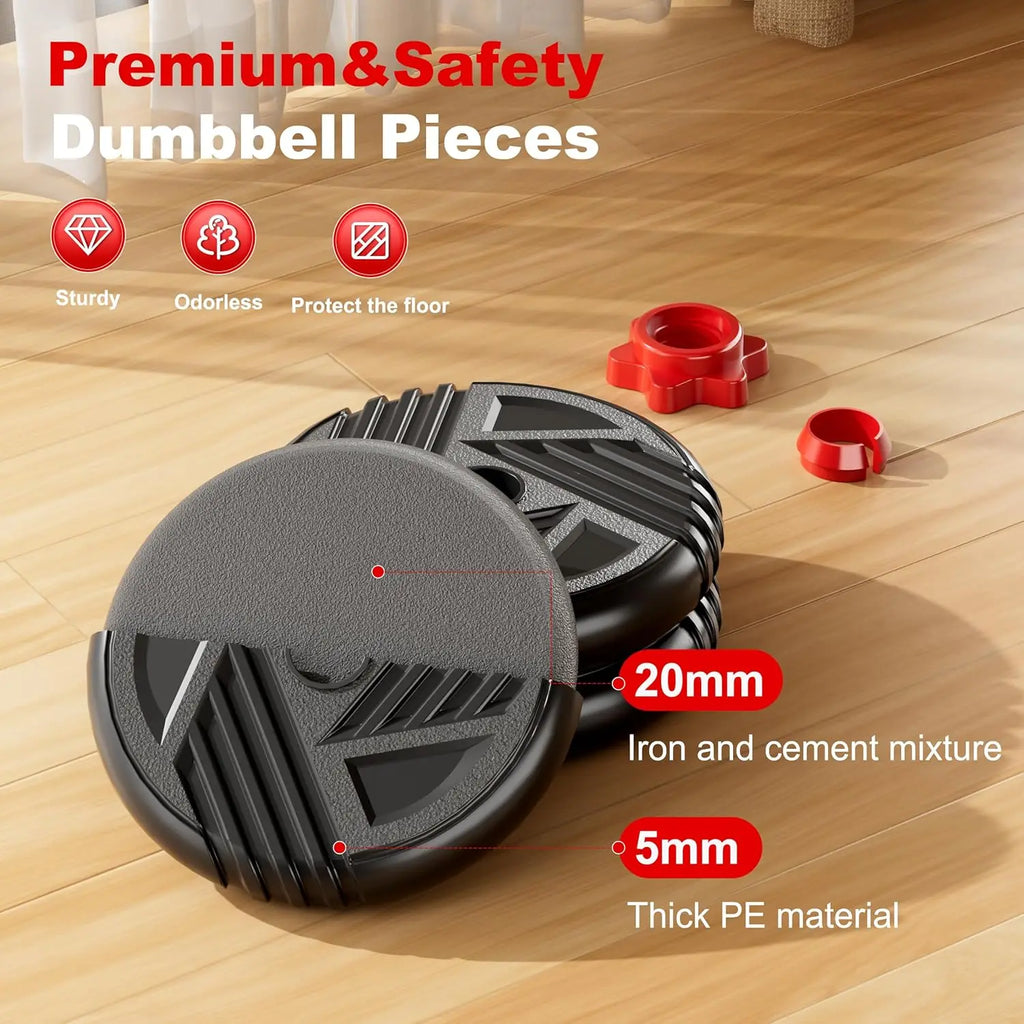 5-in-1 Adjustable Dumbbell Set Converts to Barbell & Kettlebell, 10-90lbs Weight for Home Gym Strength Training