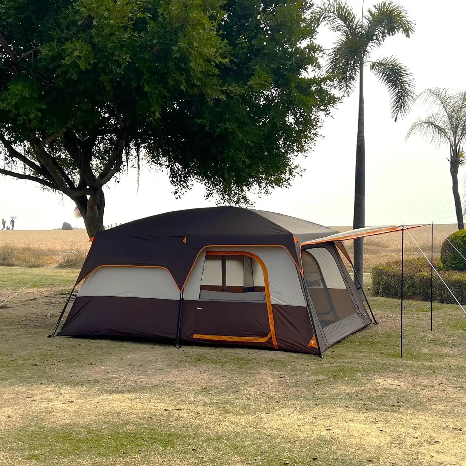 Large Family Cabin Tent with 2 Rooms, 3 Doors & Windows, Waterproof for Outdoor Camping and Picnics