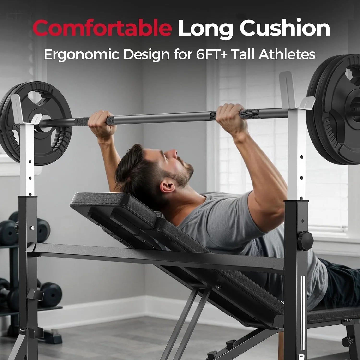 FLYBIRD Adjustable Weight Bench, with Bench Press Rack, Leg Extension and Leg curl, for Home Gym Workout，47IN-Width