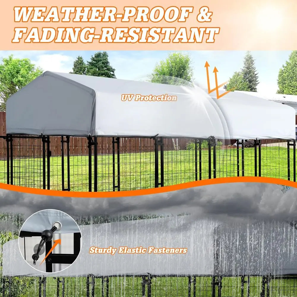 Sturdy Large Dog Playpen - 8x4x6 ft Steel Enclosure with UV-Protected Cover for Pets in Outdoor Spaces