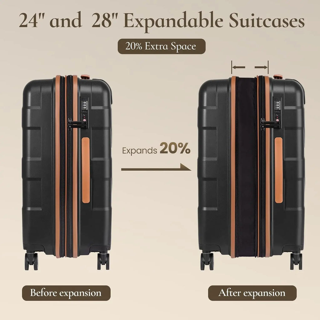 3-Piece Hardside Luggage Set with Spinner Wheels, TSA Lock, Expandable Lightweight Suitcases for Travel