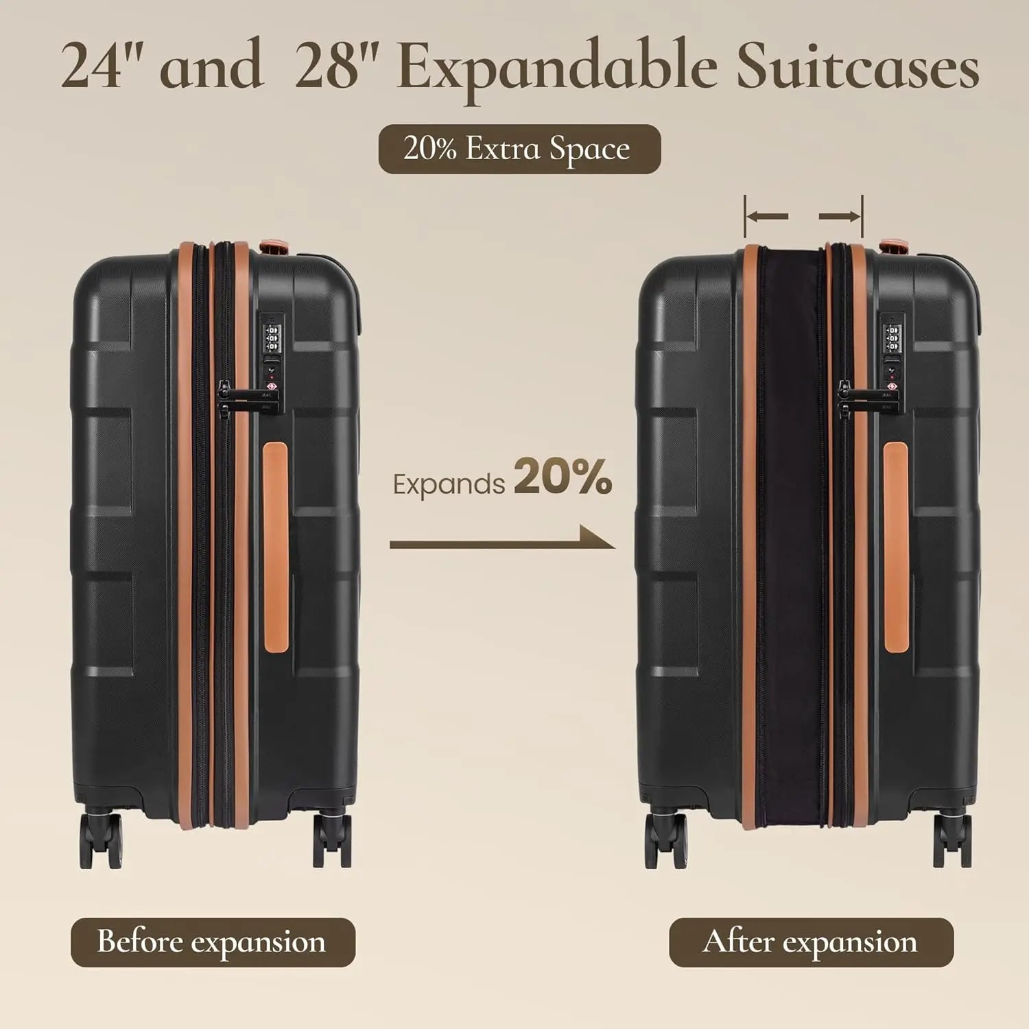 3-Piece Hardside Luggage Set with Spinner Wheels, TSA Lock, Expandable Lightweight Suitcases for Travel