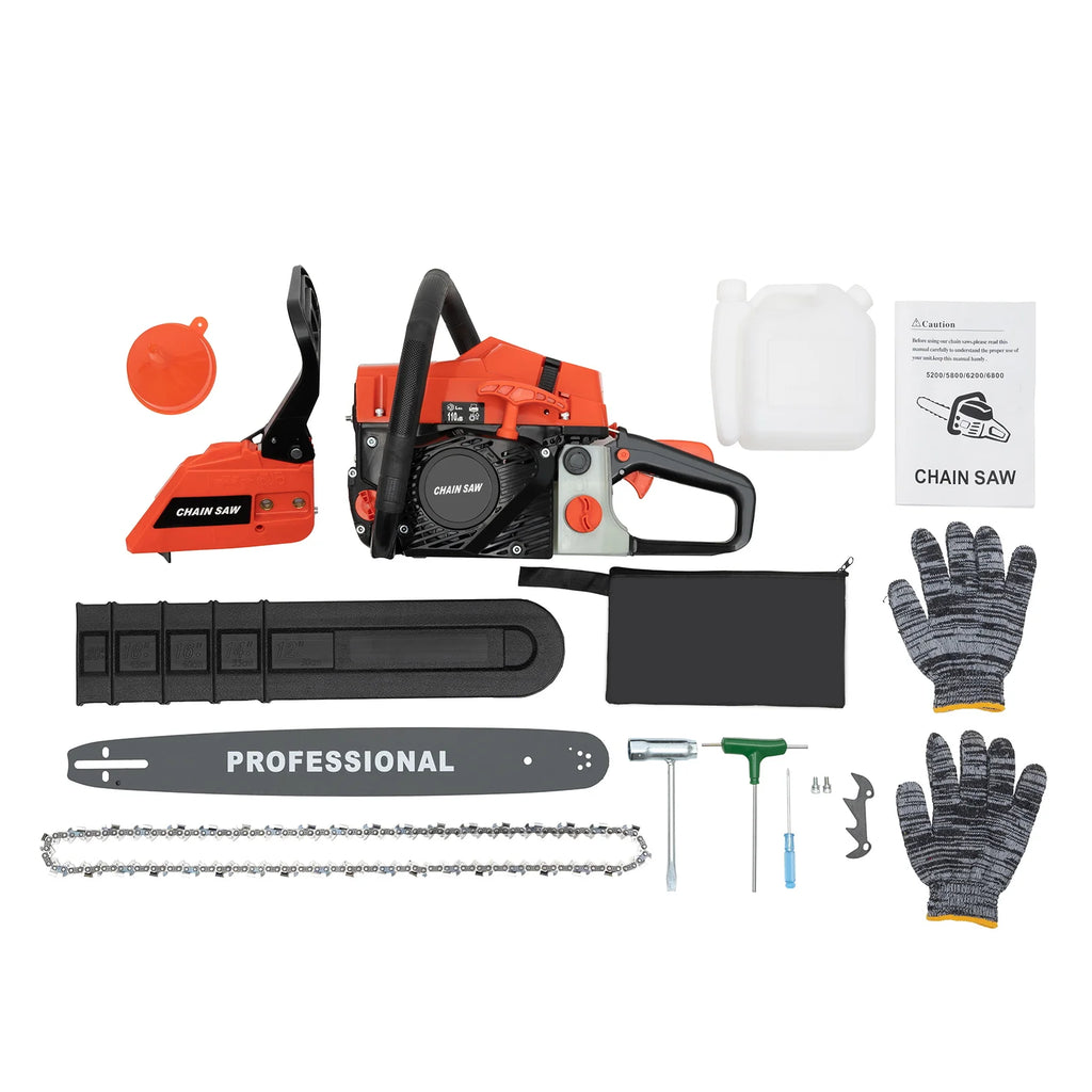 20 Inch 58CC Chainsaw 2600W Power Chain Saws Gas Powered 2 Stroke Handed Petrol Gasoline Chain Saw for Cutting Wood