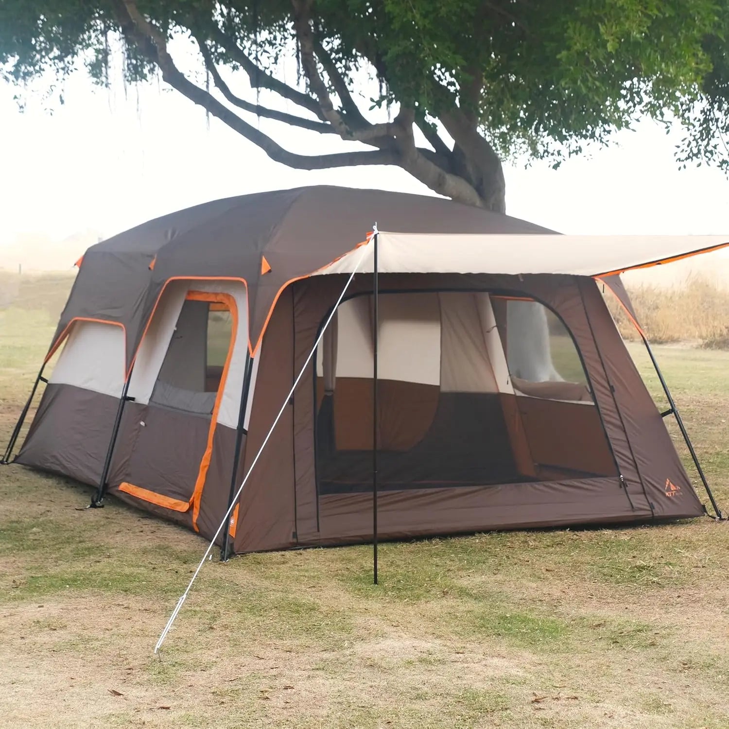 Large Family Cabin Tent with 2 Rooms, 3 Doors & Windows, Waterproof for Outdoor Camping and Picnics