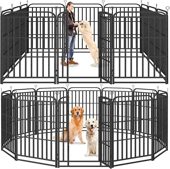 Dog Fence Outdoor 12 Piece Panels 47 Height, Square Steel Pipe with Reinforced Crossbars, Anti-Rust Heavy Duty Dog Playpen with