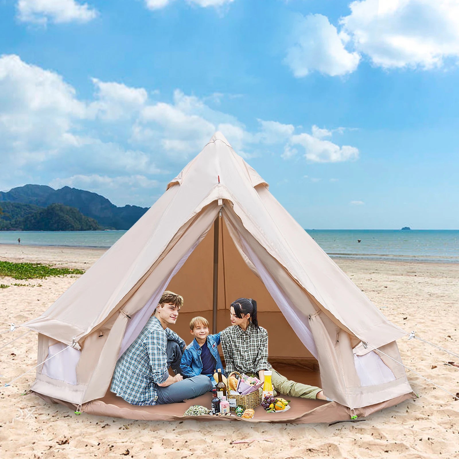 Waterproof Polyester Cotton Bell Tent for 4 Season Family Camping Luxury Glamping Tent All Year Living for 2 People