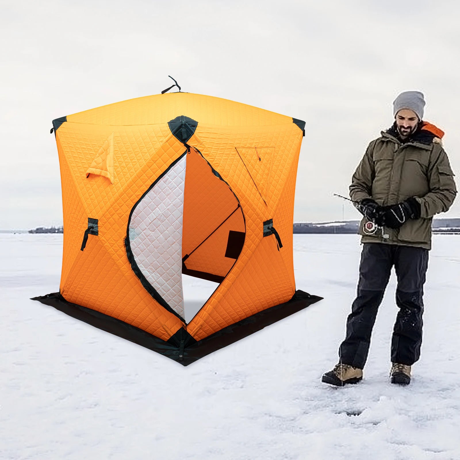 Outdoor Winter with Cotton Insulation, Windproof and Ice Proof Fishing House Equipment, Winter Fishing Cotton Tent - Orange