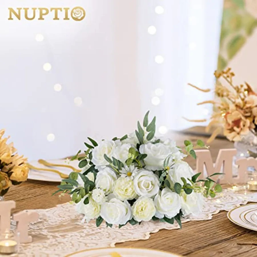 10 Pcs 16 inch Diameter White Fake Flower Rose Balls for Wedding Centerpieces Table Decorations Elegant Artificial Rose Arrange