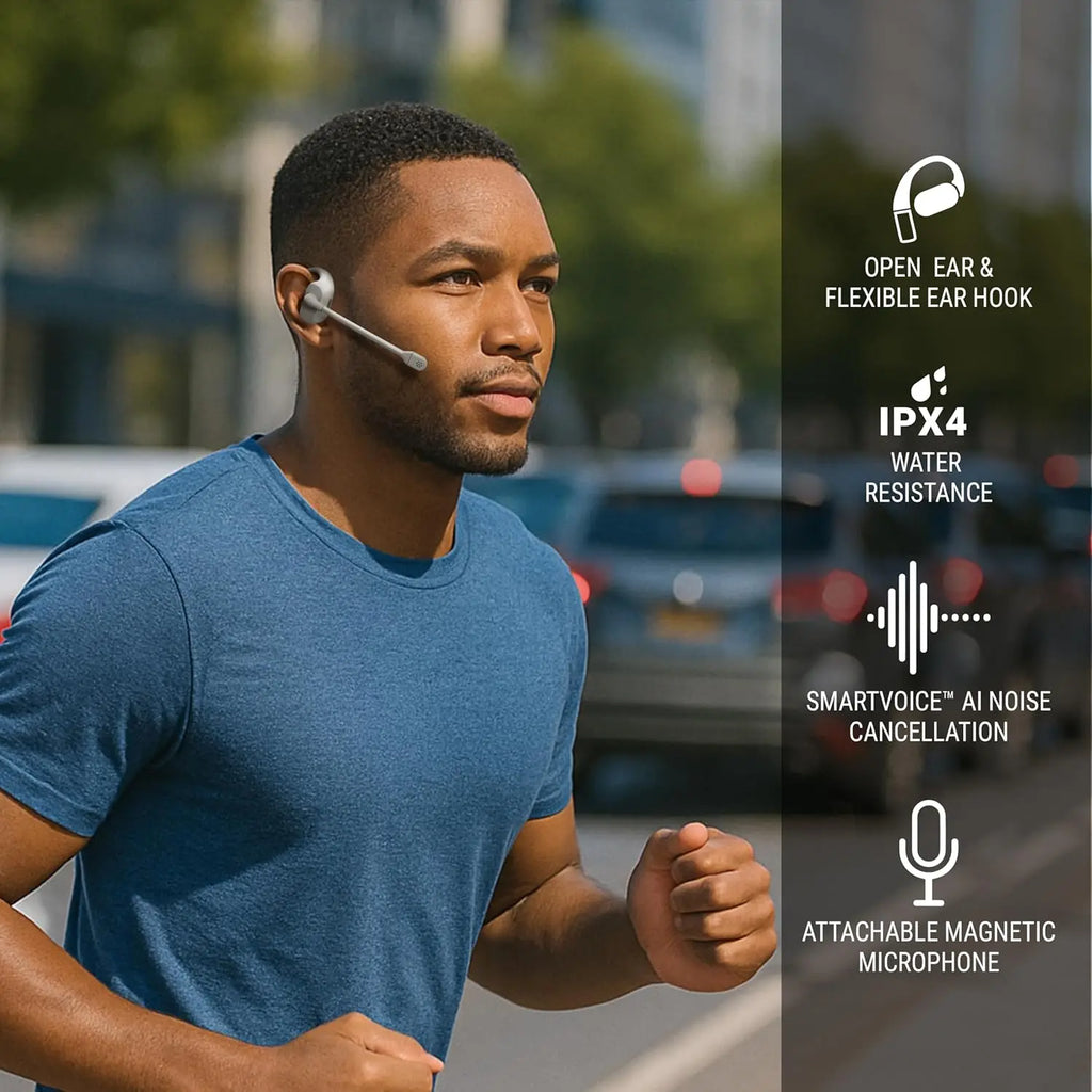 Open-Ear Wireless Earbuds with AI Noise Cancelling, 100dB ENC Mic, IPX4 Waterproof for Gym Work Travel - White