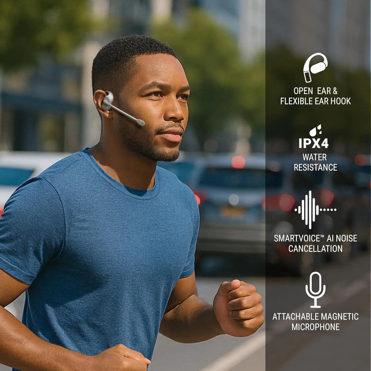 Open-Ear Wireless Earbuds with AI Noise Cancelling, 100dB ENC Mic, IPX4 Waterproof for Gym Work Travel - White