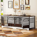 86 Double-Deck Dog Crate, XL Kennel for Indoor or Dual Dogs, Sturdy Cage w/ Divider, Wooden Table TV Stand for Large Dogs (White