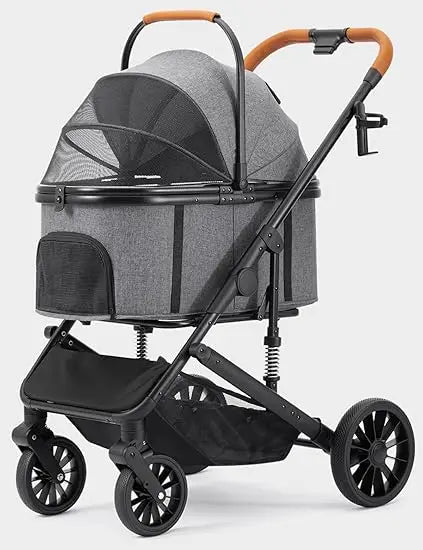 Stroller for Small/Medium Dogs Up to 60lbs, 4 Wheels Folding Pet Stroller with Detachable Carrier, Pet Travel Carrier for Pu