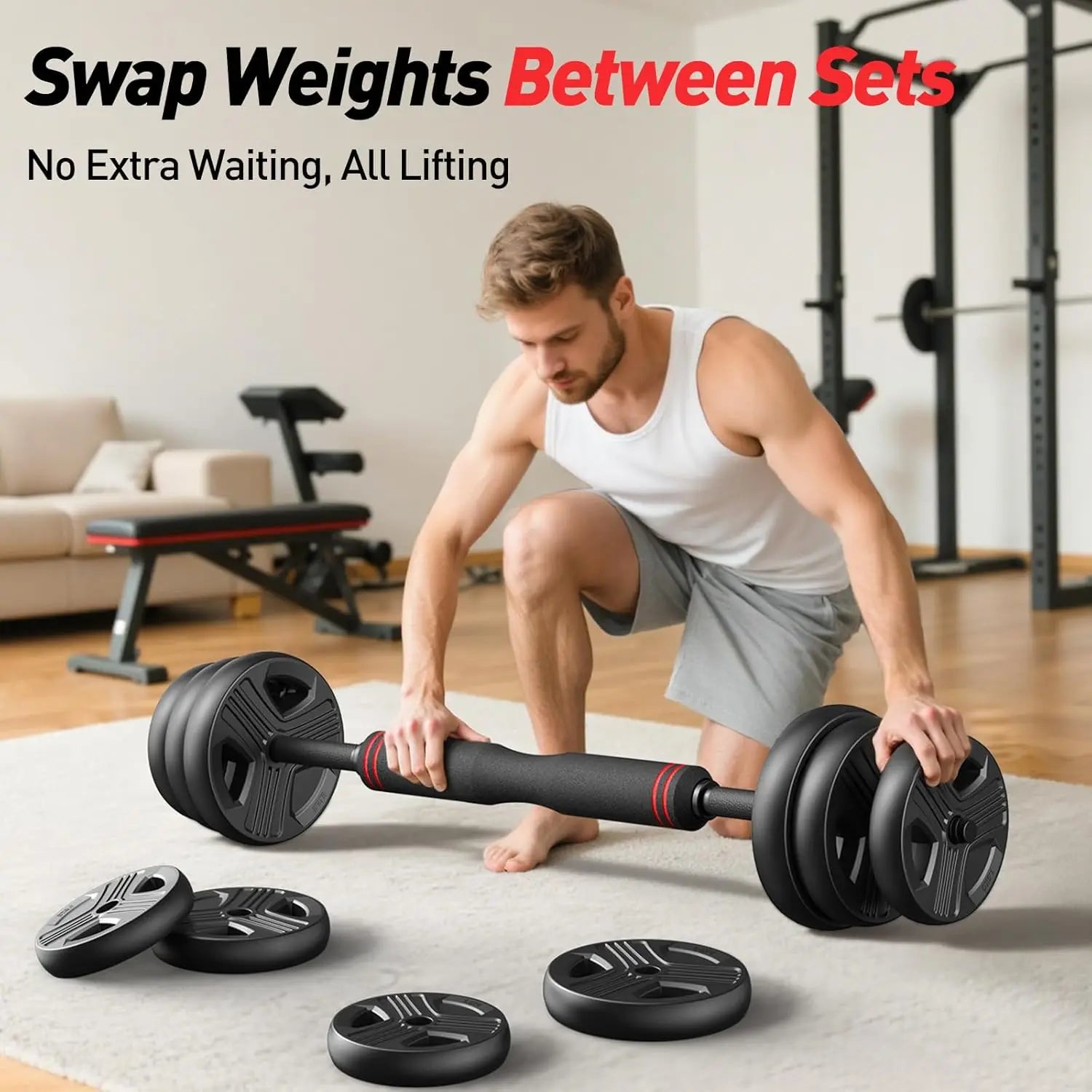 Adjustable dumbbell set,70lbs Free Weights set with upgraded nut, 5 in 1 Weight Set Used as Kettlebells, Barbell, Push up Stand