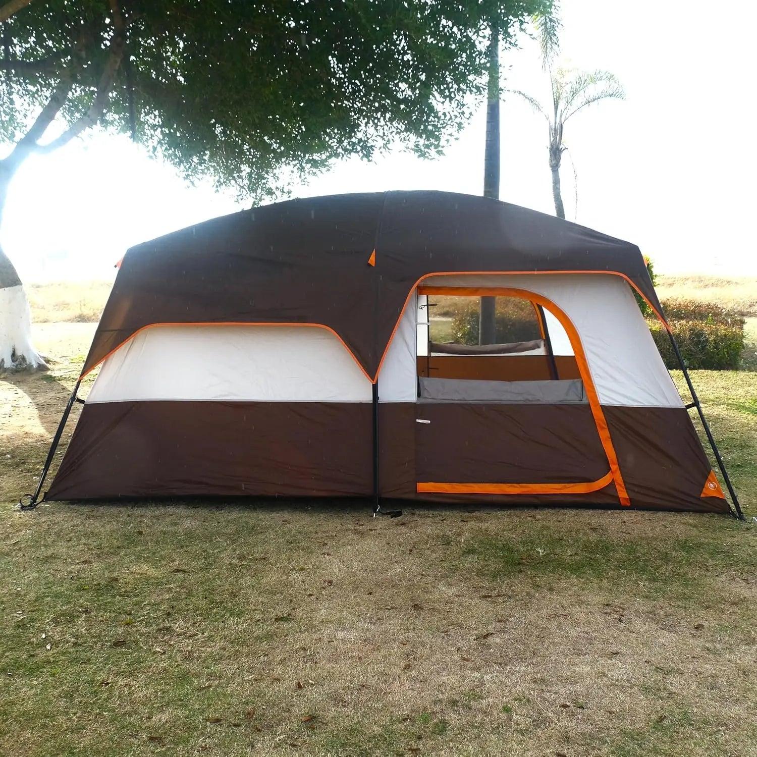 Large Family Cabin Tent with 2 Rooms, 3 Doors & Windows, Waterproof for Outdoor Camping and Picnics