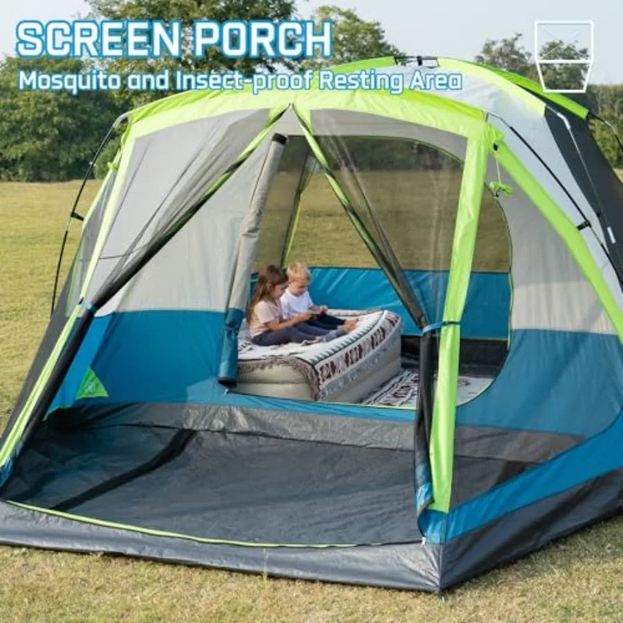 6 Person Large Waterproof Family Tents for Camping, Screened Camping Tent with Screen Porch, Bug-Free Relaxation & Easy Setup, I