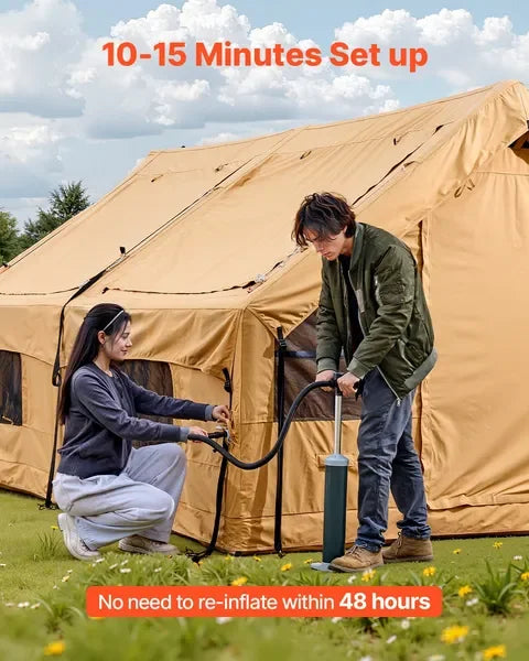 Luxury 4 Season 8-12 Person Inflatable Tent, Easy Setup Blow Up Camping Tent with Hand Pump for Outdoor Travel
