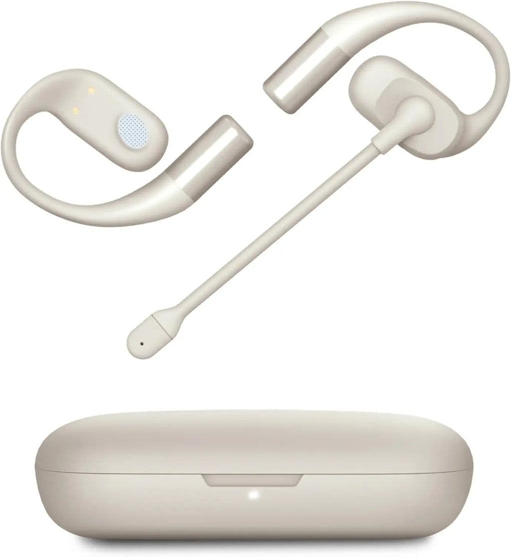 Open-Ear Wireless Earbuds with AI Noise Cancelling, 100dB ENC Mic, IPX4 Waterproof for Gym Work Travel - White