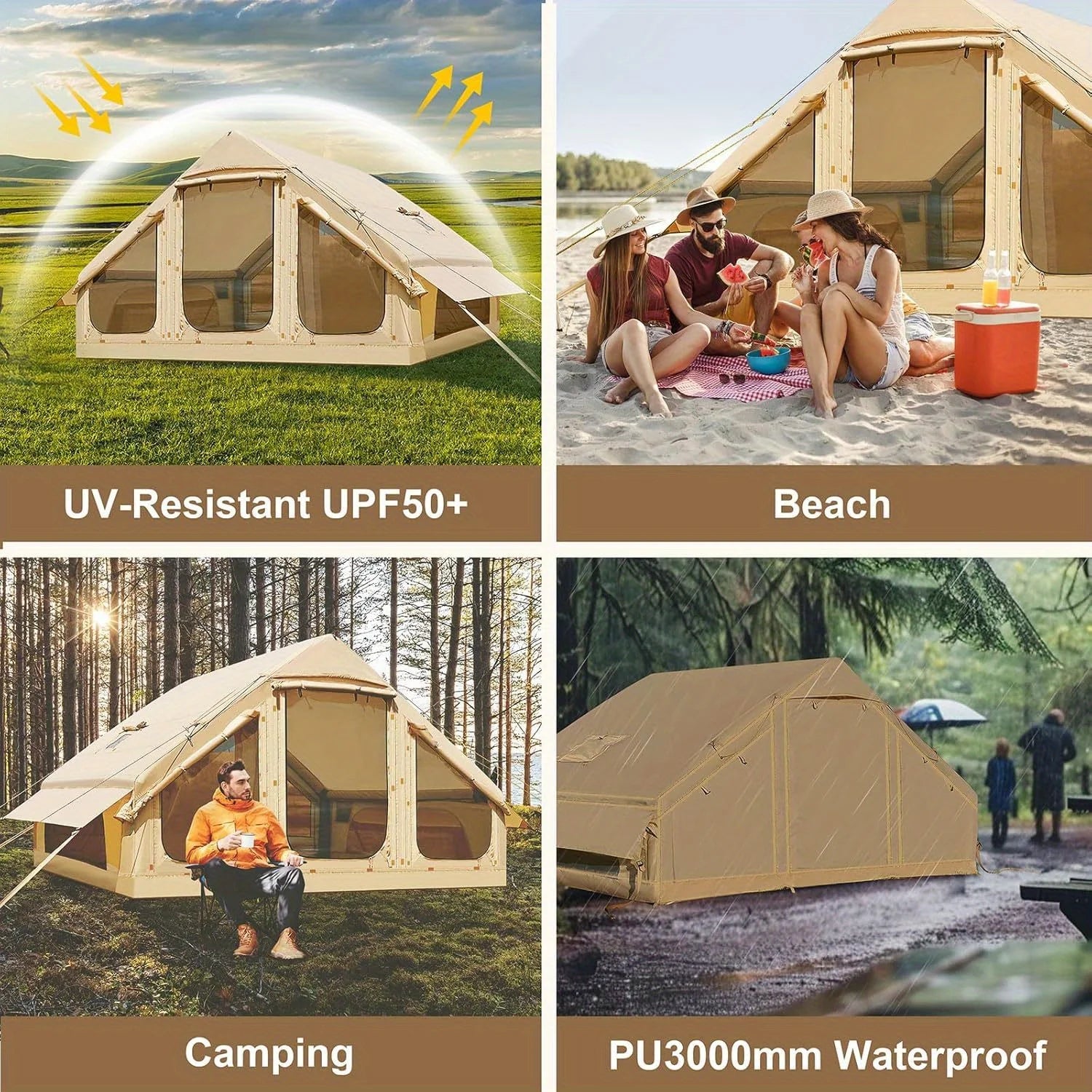 Inflatable Camping Tent, Zipper Door Easy Inflatable Tent, 2/4/6/8 Person Inflatable Tent, Large House Ch Style, Four Seasons