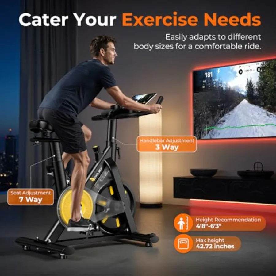 Indoor Exercise Bike with APP Connectivity for Home Gym Cardio 300 lbs Ccity Quiet Stationary Bike with Adjustable Seat and Tab