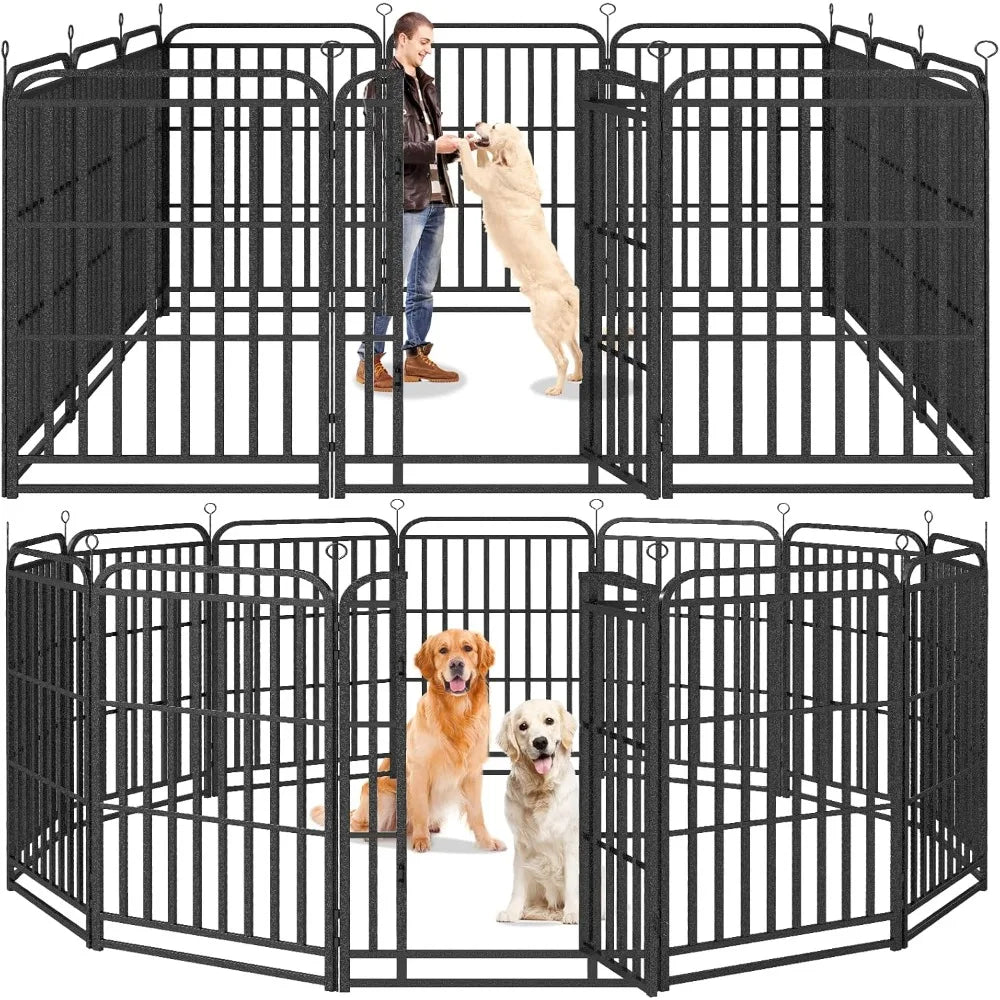 Dog Fence Outdoor 12 Piece Panels 47 Height, Square Steel Pipe with Reinforced Crossbars, Anti-Rust Heavy Duty Dog Playpen with