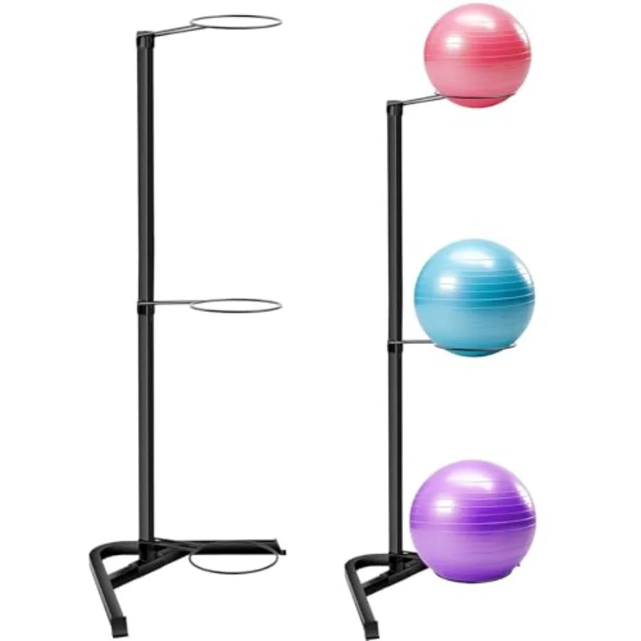 Vertical Yoga Ball Holder with Tubular Steel Frame for Home or Commercial Gym Studios - Holds 3 Stability Balls in Black Durabl