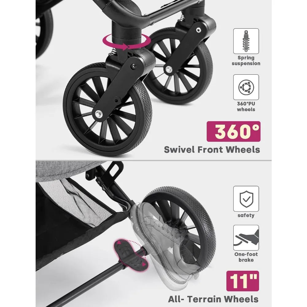 Stroller for Small/Medium Dogs Up to 60lbs, 4 Wheels Folding Pet Stroller with Detachable Carrier, Pet Travel Carrier for Pu